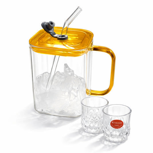 Premium Glass Pitcher Set with 2 Crystal Glasses